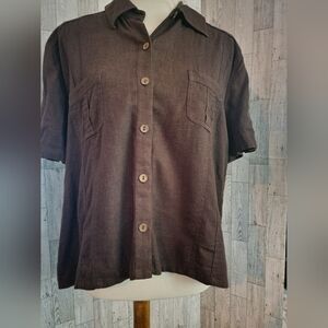 Christopher & Banks brown button down shirt size petite XL